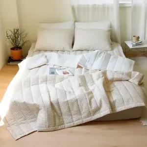 [르헤브] 깅엄체크 순면 시어서커 누빔이불 베개세트 (Q/퀸)