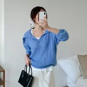 [하프클럽/]여자 꽈배기 세일러카라 알파카 빅사이즈 니트