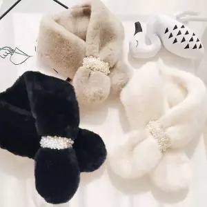 WL 여성 패션 진주 넥 퍼 워머 여성 목도리 귀여운넥워머