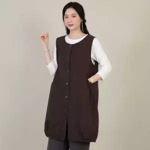 [하프클럽/] 엄마옷 순 면 항아리 벌룬 단추 라운드 여성 봄 가을 주머니 롱