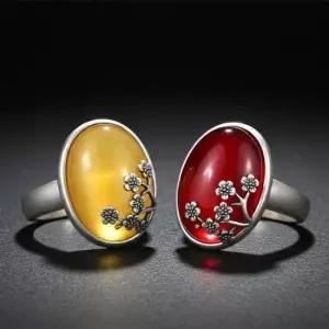 알반지 옐로우 루비 칼세도니 마노 원석 매화 반지 S925