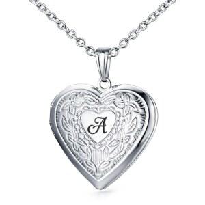 로켓 목걸이, 사진 알파벳 이니셜 레터 러브 하트 로켓 사진 메모리 로켓 목걸이 생일 선물 보관