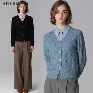 [하프클럽/쉬즈미스]울 펀칭 짜임 니트 가디건