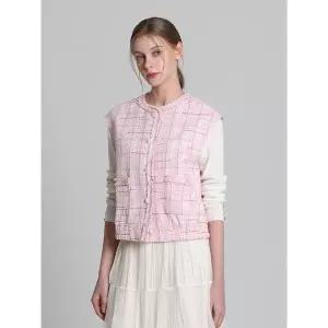 [하프클럽/]핑크 프레이드 블루종 트위드 베스트 (택가격 118000원)