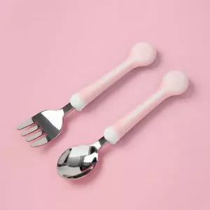 폴리 유아 용 캔디 수저 포크 세트 핑크 유치원