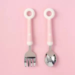 폴리 유아 용 도넛 수저 포크 세트 핑크 숟가락