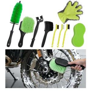 넥사브러시 9팩 오토바이 청소 키트, 체인/휠/림/타이어 브러시, 스펀지, 워시 미트, 디테일 브러시, 오토바이 자전거용 전문 청소 도구 포함
