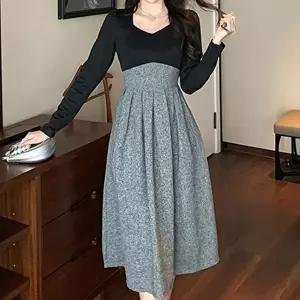 블랙 그레이 예쁜핏 배색 원피스 봄 가을 나들이룩 (HSJ-WBF8DDB)