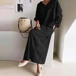 데일리 포켓 롱티셔츠 원피스 브이넥 후드면원피스 (HSJ-WFI0P9O)