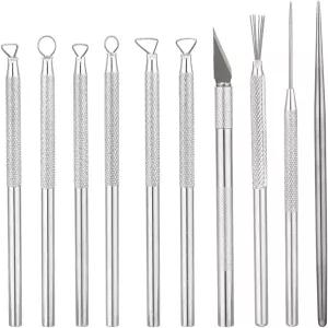 DELORIGIN 10개 점토 조각 도구 브러시 텍스처 바늘 공예 세라믹 와이어 프로 나이프 키트 예술가 모델링