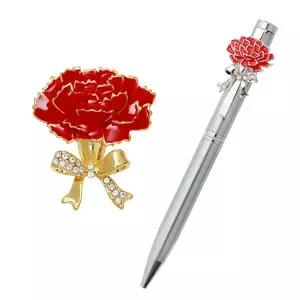 [메리그린]크리스탈 카네이션 브로치+볼펜 선물세트 어버이날 가정의달 선물