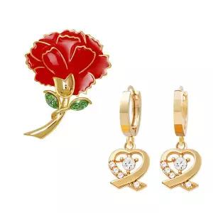 [메리그린]크리스탈 카네이션 브로치+귀걸이 선물세트 어버이날 가정의달 선물