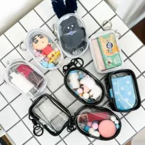 투명 인형 PVC 10cm인형 10cm 백 보관 화장품 사각 원형 꾸미기 8종 고리형 파우치 키링 미니 템 가방