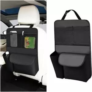 SWPHRT 카시트 백 오거나이저 여러 수납 포켓이 있는 가죽 차량 시트 헤드레스트 걸이 가방 자동차 실내