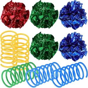 프레티줌 고양이 10pcs 크링클 볼과 스프링 세트 실내 위한 다채로운 인터랙티브 놀이기구 랜덤 컬러 믹스