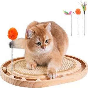 볼 트랙과 스프링 장난감이 있는 비고마르 고양이 스크래치 패드 시살 매트가 나무 시스템 추격 및 놀이용