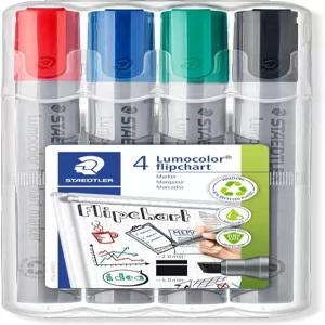 스테들러 루모컬러 플립차트 마커 끌 팁 수성 4가지 다양한 색상(레드 블루 그린 블랙) 상자 356 B WP4