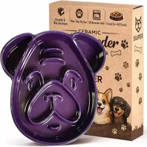 SIUPER 세라믹 슬로우 피더 개 모양 중소형 품종을 위한 1.5컵 사료 그릇 물림 방지 식기세척기 사용 안전