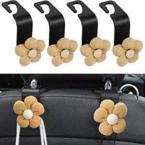 4PCS 카시트 헤드레스트 후크 귀여운 플라워 백 행잉 핸드백 의류 코트 식료품 가방용 자동 시트 지갑 걸이