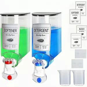2개의 PCS 세탁 세제 디스펜서 44온스 벽걸이 비누 세탁실용 수도꼭지 액체 홀더 라벨 부착 후크 계량컵이