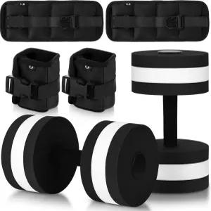 할로플라이 워터 에어로빅 세트 4피스 풀 운동 키트아쿠아 덤벨 2개 발목/손목 무게 EVA 폼 저충격