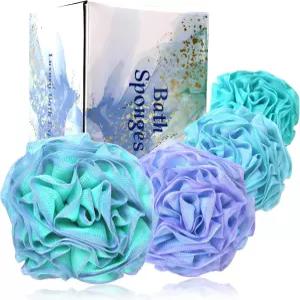 루파 스펀지 70g 대형 각질 제거 꽃 목욕 매듭이 강화된 부드러운 내구성 PE 메쉬 신체용 리치 거품 수세미