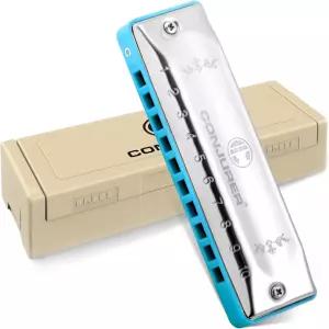 초보자를 위한 컨저 블루스 하모니카 10홀 다이아토닉 케이스 포함 C 키 스페셜 황동 리드 마우스 오르간