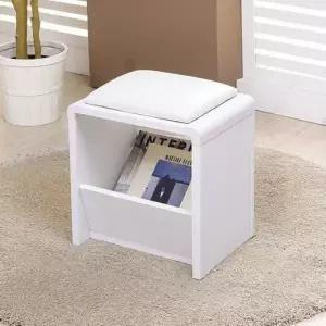 가구산책 화이트 원목 수납형보조의자 화장대 간이스툴 B2457