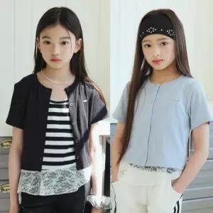 주니어 여아 골지 반팔 가디건 여름 니트 9~17호