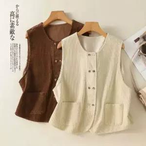 밴널스샵 여사친 빈티지 캐주얼 더블 베스트 포켓 봄가을 코듀로이 조끼 솔리드 HO3
