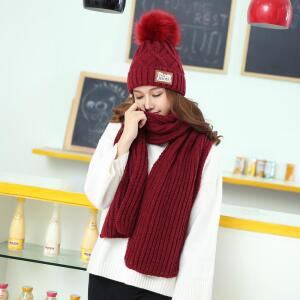 방한 방울 털 모자 목도리 세트/와인 겨울목도리 패션