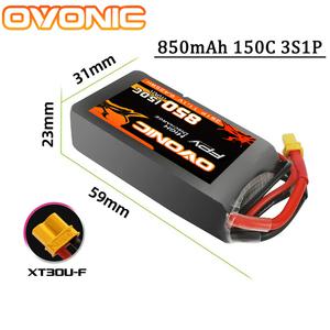 OVONIC RC 헬리콥터 쿼드콥터 FPV 레이싱 드론 부품용 Lipo 배터리 XT30 3S 850mAh 11.1V 95C