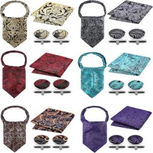 툴라이트 6종 세트 남성 실크 애스콧 타이 직조 넥타이 손수건 커프링크 크라밧 페이즐리 스카프 비즈니스