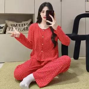 띠엔다 면 가을 아웃도어룩 카디건 실내복 커플 파자마 잠옷세트 긴팔 긴바지 세트 ADOR3