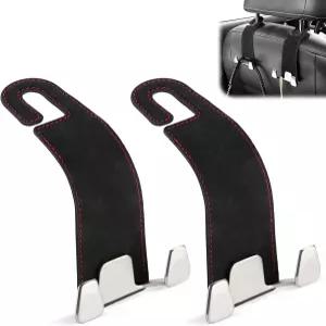 가롬시 카시트 헤드레스트 후크 프리미엄 스웨이드 더블 2팩 지갑 가방 식료품을 위한 범용 걸이 액세서리