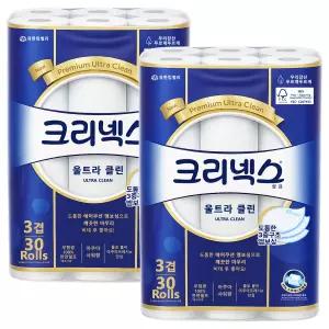 크리넥스 울트라클린 3겹 30롤 2팩 롤휴지 두루마리
