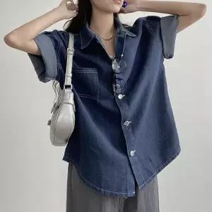 /라이니 반팔 데님 박시핏 진청 셔츠 자켓 to-2230c