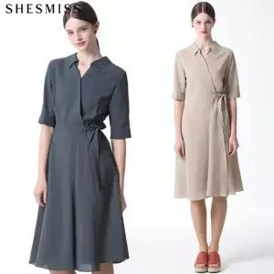 [쉬즈미스] 오픈 셔츠카라 랩 원피스