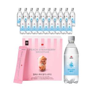 할리스 탄산수 플레인 500ml, 20개 + 스무디 스틱 피치딸기 640g(16g, 40입), 1개