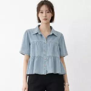 [S.페이지플린] 티어드캉캉데님블라우스_S5BBL052C