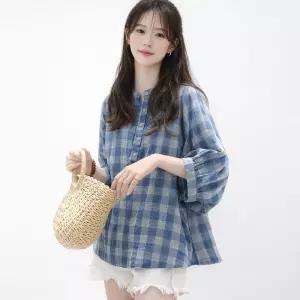 [S.페이지플린] 루즈핏버튼체크블라우스_S5BBL087C