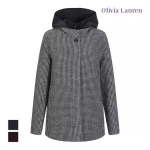 [올리비아로렌] 니트 후드 탈착 체크 코트형 자켓_VOCFUXWB316