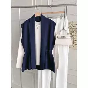 [하프클럽/샵앤]여성 턱시도 베스트 정장 허리 리본끈 레이어드 니트 조끼 D