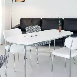 헤일리 W1600 4인용 화이트 실버 식탁의자 세트 패브릭 부클레 데이체어