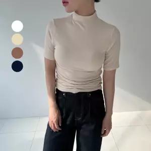 1+1 루즈핏 반목폴라 골지 반팔목티 얇은목폴라