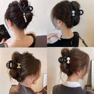 [사러왕]럭셔리 블랙펄 올림머리핀 진주 헤어집게핀 똥머리 집게핀 반머리 헤어삔 왕집게핀 머리핀