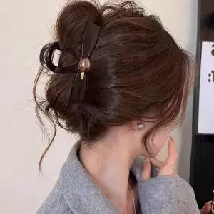 여성 진주버튼 리본 아크릴 집게핀 올림머리헤어핀 PdR6+8jac