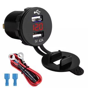 LENKRAD 4.2A USB 충전기 방수 DC 12V 전압계 빨간색 디지털 LED 듀얼 2.1A 오토바이 충전 포트 콘센트 RV