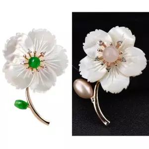 브로치 자개 진주 지르코니아 그린마노