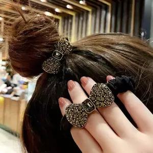 데일리 예쁜 심플한 리본 큐빅 얇은 곱창밴드 머리끈